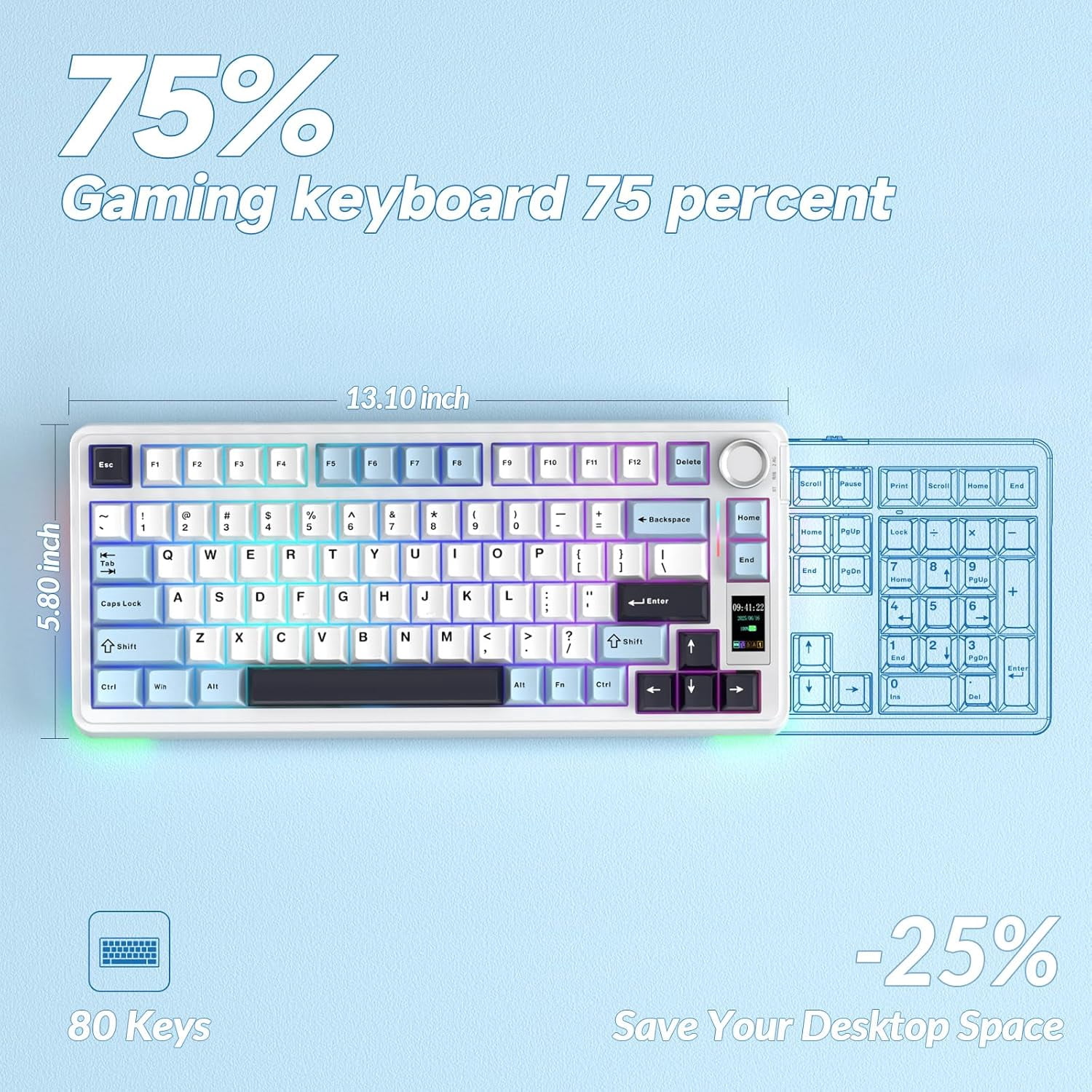 Restored AULA S75 PRO Wireless Mechanical Keyboard with Screen&Knob, 75% Hot Swappable Gaming Keyboard with Pre-lubed Switches, RGB Backlit, PBT Keycaps Creamy Sounding Pc Gaming Keyboards