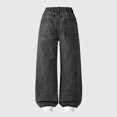 thumbnail image 6 of Girls' Wide Leg Jeans Flower Appliqued Trendy High Waisted Denim Long Pants with Pockets Casual Y2k Trouser (9-10 Years, Gray), 6 of 6