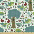 thumbnail image 2 of Cartoon Fabric by the Yard, Continuous Nature Themed Pattern of Birds Hearts Forest Tree Style, Upholstery Fabric for Dining Chairs Home Decor Accents, White Multicolor by Ambesonne, 2 of 5