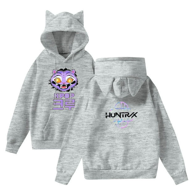 Pop cazadora para niña Demon Hunters Women's Fashion Cat-Ear Crop Top Hooded Sweatshirt (Light Gray)