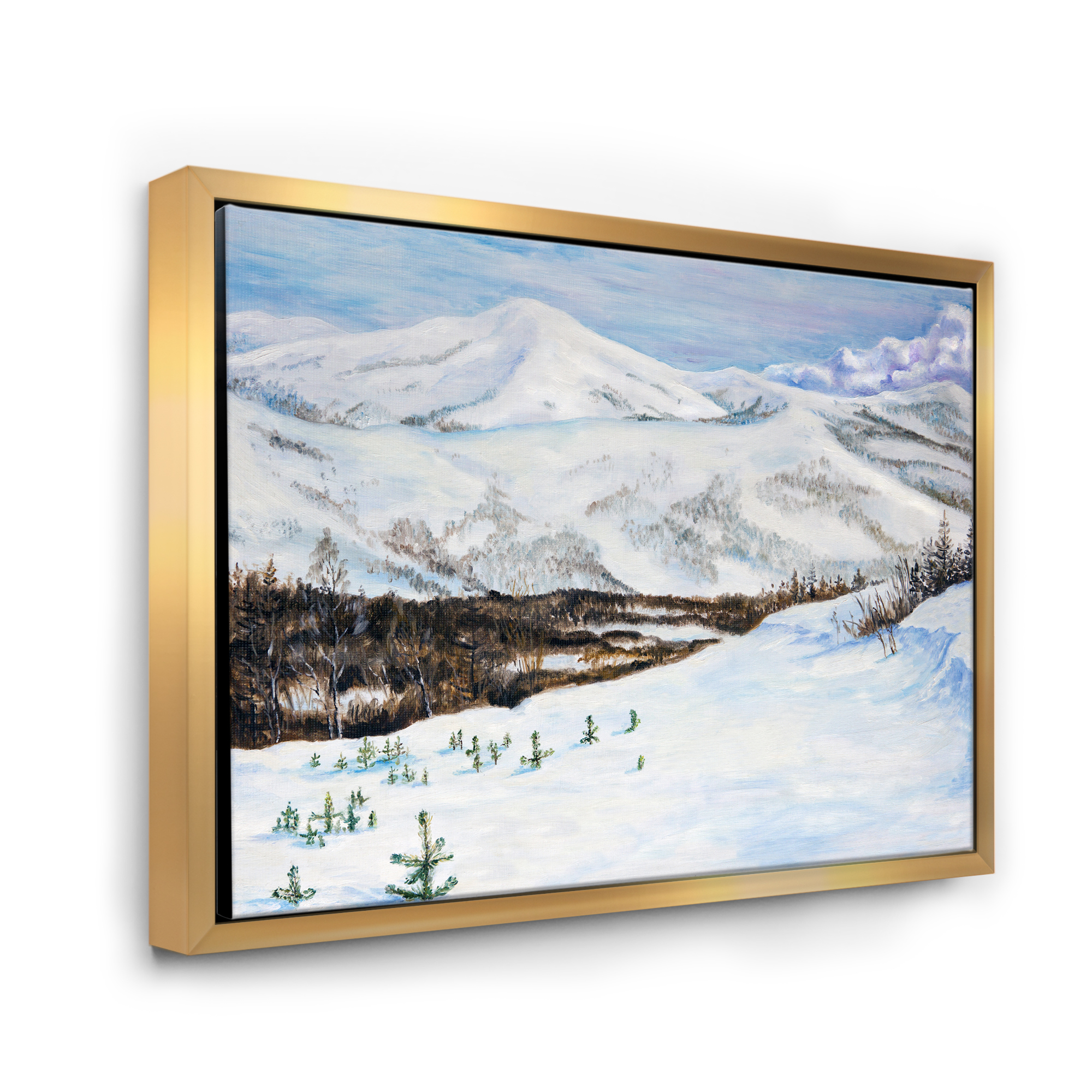 Designart 'Snow-Capped Mountains With Winter Landscape' Traditional Framed Canvas Wall Art Print