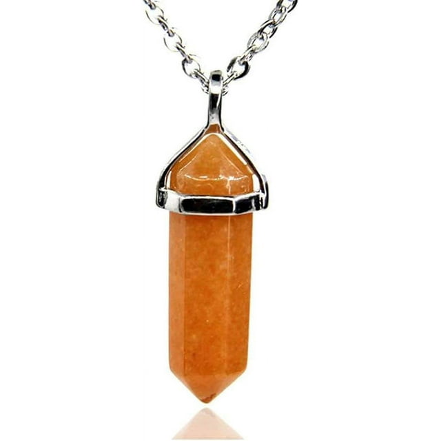 Collier Pendentif Reiki Chakra Hexagonal à Pointe Pointue en Aventurine Orange 18 Pouces