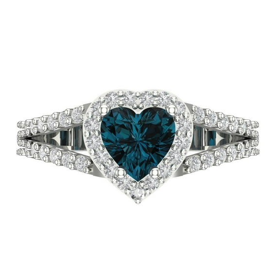 1.49 ct Heart Cut Natural London Blue Topaz with Simulated Diamond Halo Accents 14K White Gold Womens Engagement Ring