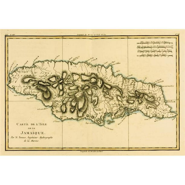 Posterazzi DPI1859936LARGE Carte de Jamaica Circa.1760 de l'Atlas de Toutes les Parties Connues du Globe Terrestre par Cartographe Rigobert Bonne Affiche Imprimée, Grand - 34 x 24