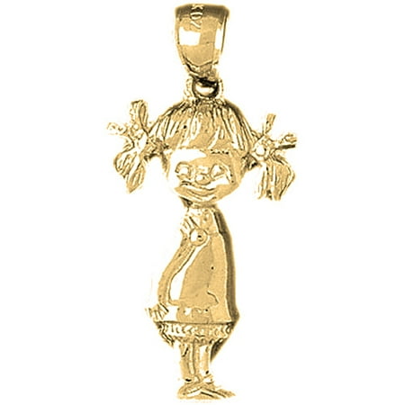10K Yellow Gold Girl Pendant - 33 mm