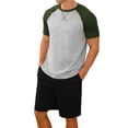 thumbnail image 2 of Bovxnpu Mens Summer 2 Piece Outfits Short Sleeve Shirt Pant Loungewear Short Sleeve Raglan Loungewear Pajama Short Set, 2 of 5