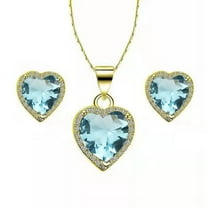 18k Yellow Gold Heart 0.5 Ct Aquamarine Necklace, 18 in Cable, Full Set for Women Plated by Paris Jewelry