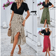 thumbnail image 6 of Womens Maxi Summer Dresses Short Sleeve V Neck Boho Floral Print Belted High Low Ruffle Party Cocktail Dress, 6 of 6