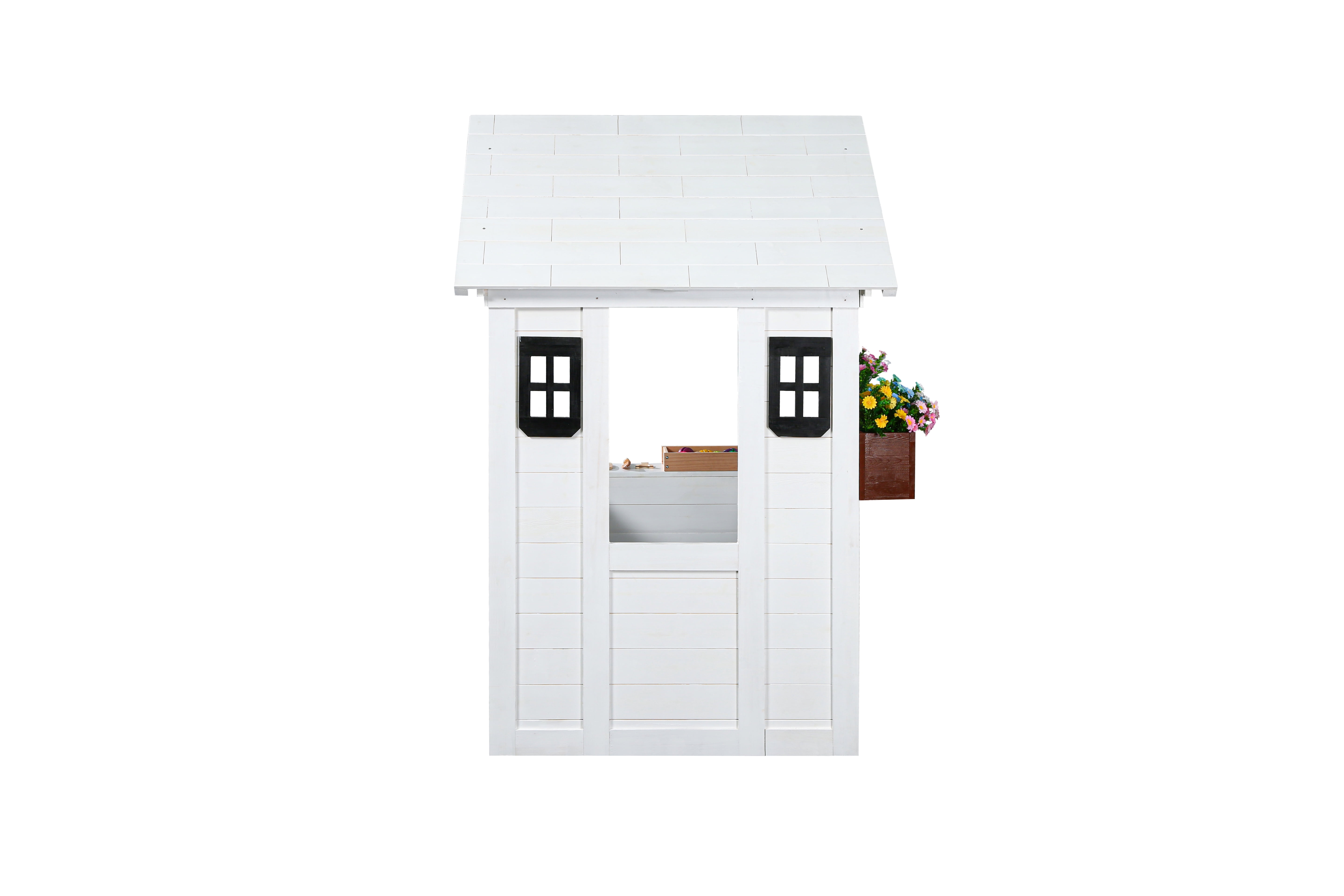 2MamaBees Ajure Playhouse | White & Black Farmhouse Design with Kitchen and Garden
