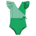 thumbnail image 4 of Busydd Girls One Piece Swimsuits with Built in Bra 7-16 Years Trendy Ruffle V Neck Girls' Swimwear Summer Beach Striped Bathing Suit 15-16 Years, 4 of 8