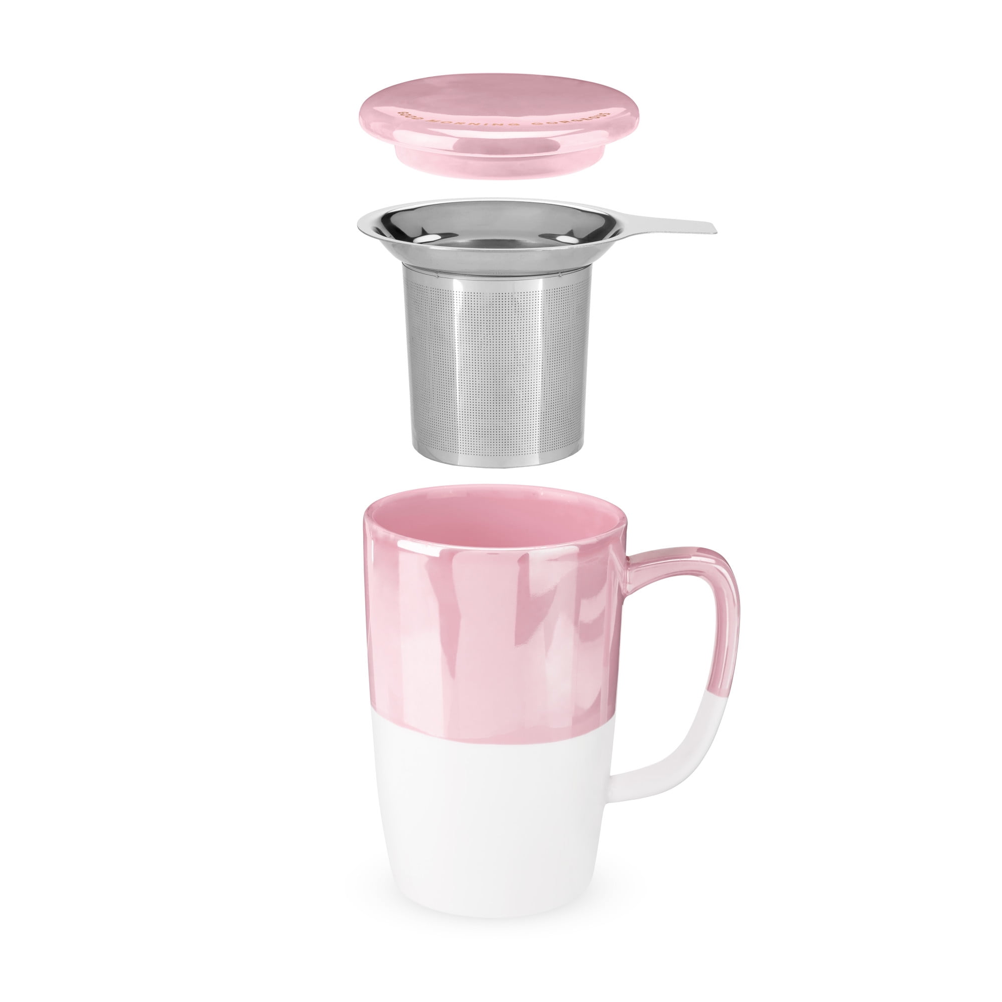 2 PC Pink Rose Glass Tea Cup Mug / Coffee Drinking Mugs – R & B Import