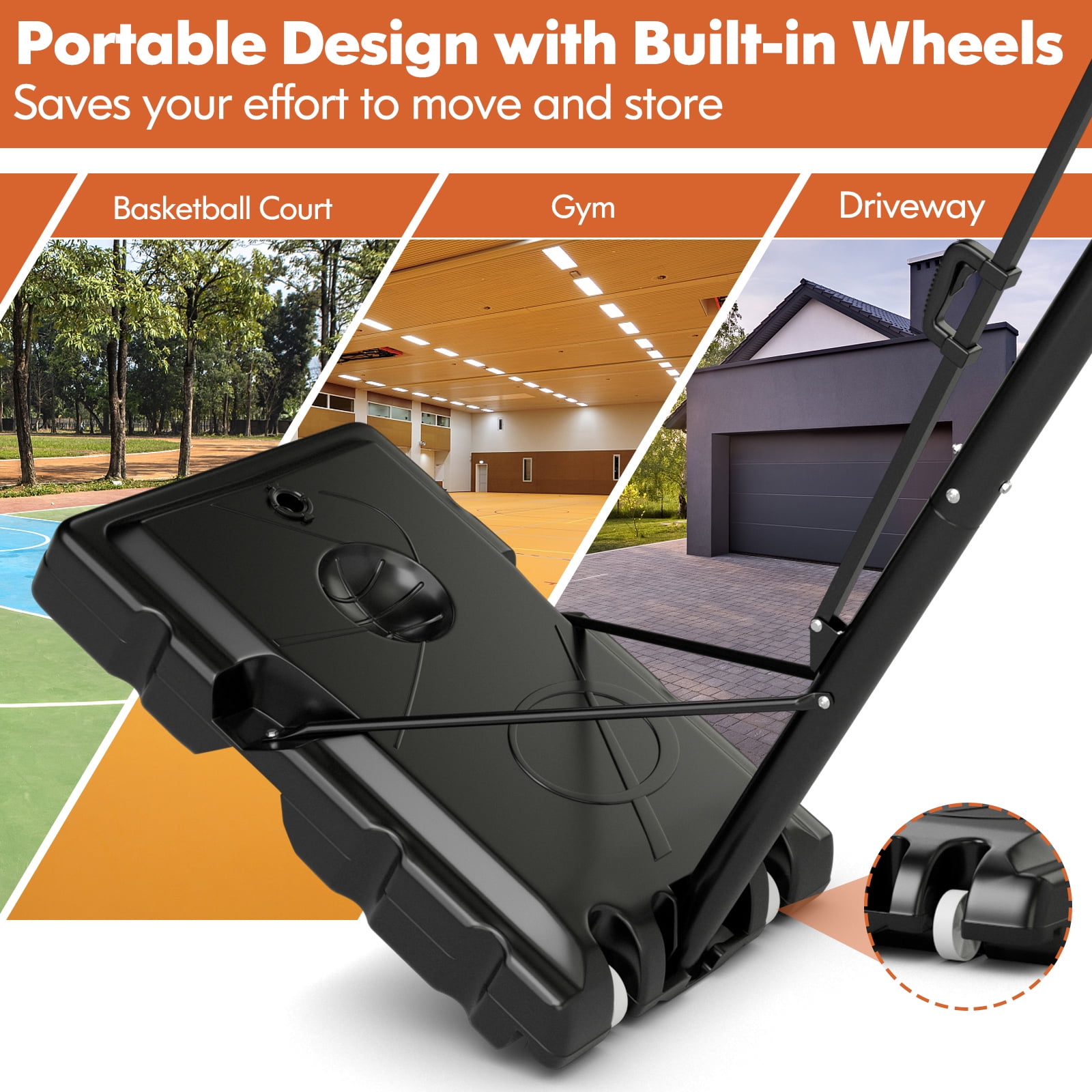 Topbuy Portable Basketball Hoop 8-10FT Height Adjustable Basketball Hoop System w/ 44" Backboard Fillable Base