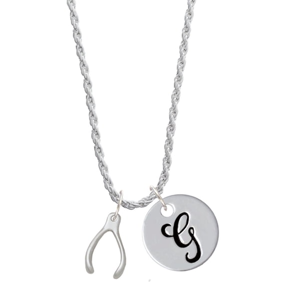 Delight Jewelry Silvertone Wishbone Silvertone Script Initial Disc - G - Charm Necklace, 20"+3"