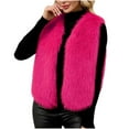 thumbnail image 5 of Women's Winter Warm Vest Short V Neck Fluffy Faux Fur Coat Shaggy Sleeveless Cardigan Hot Pink M, 5 of 7