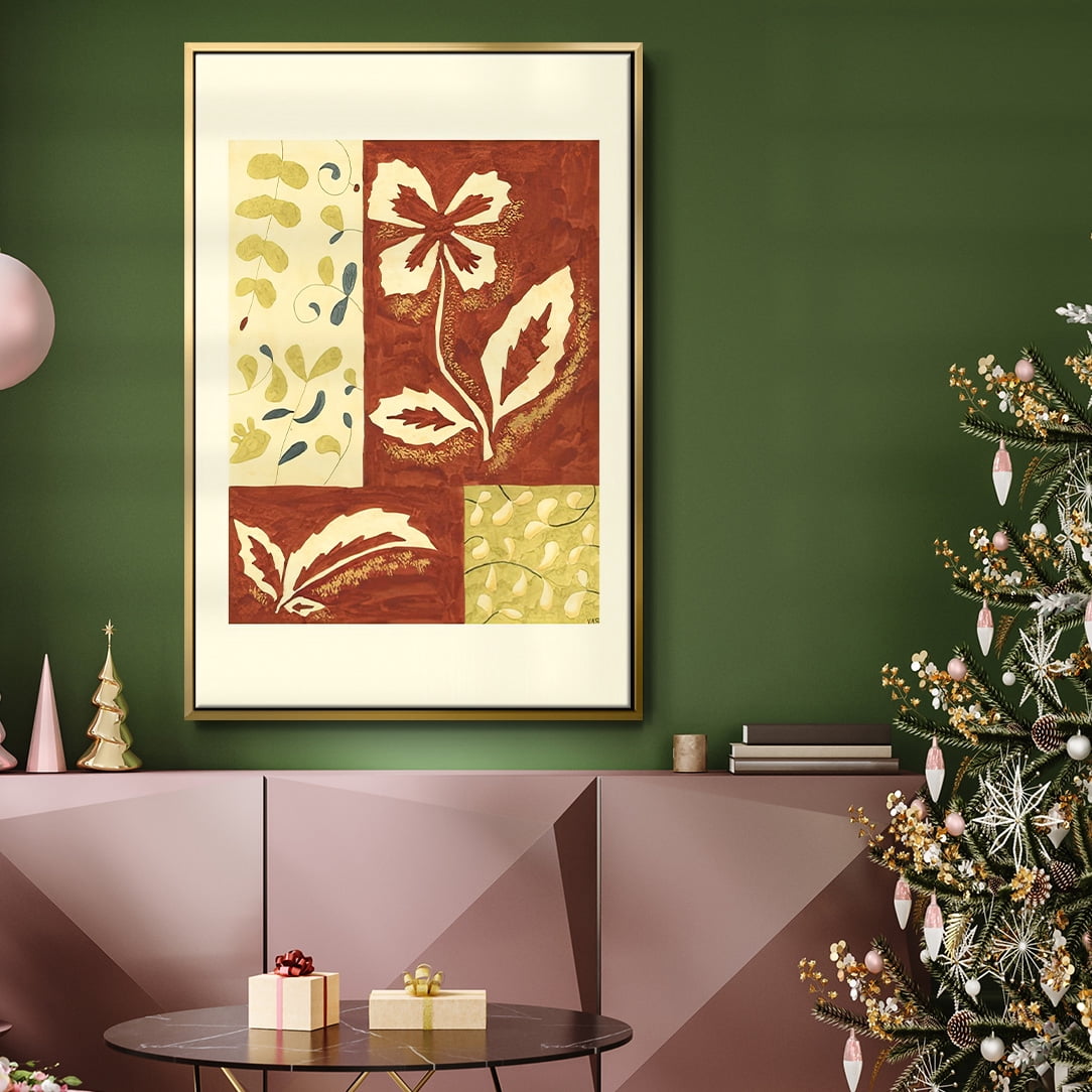 Festive Floral II - Framed Gallery Wrapped Holiday Canvas - 25 x 37 - Gold Frame