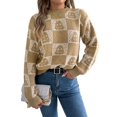 thumbnail image 3 of Women'S Round Neck Long Sleeve Sweater Loose Knitted Autumn and Winter Trend Fashion Casual Pullover Tops Khaki L, 3 of 9