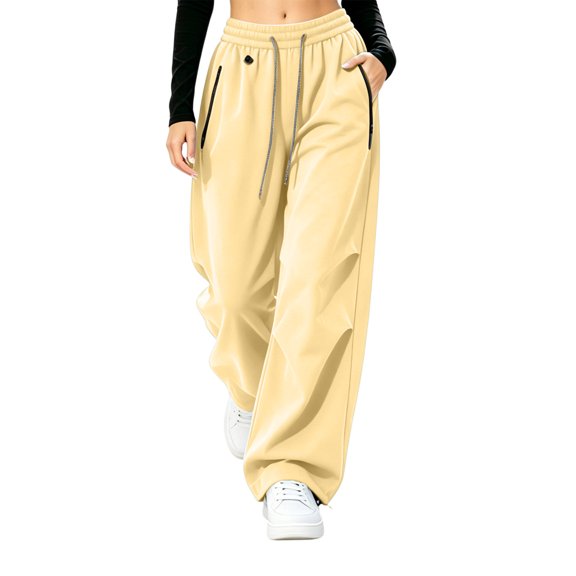 Xdegoge Quick Dry Pants Women Hiking Waterproof Wide Leg Parachute Trousers with Zipper Pockets Drawstring Elastic Waist Baggy Outdoor Cargo Sweatpants