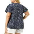 thumbnail image 4 of MODA NOVA Juniors Plus Size Floral Keyhole Flared Short Sleeve Chiffon Blouse Navy Blue 2X, 4 of 7