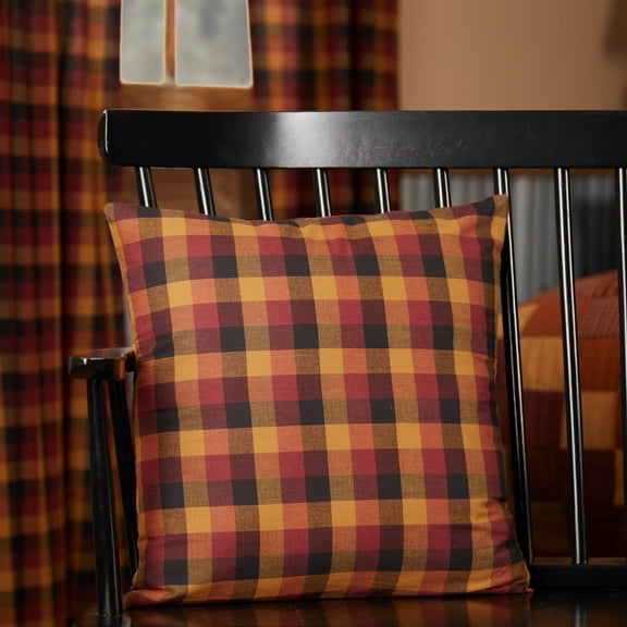 VHC Brands Heritage Farms Primitive Check Fabric Pillow 16x16 Country Primitive Bedding Accessory, Burgundy