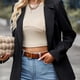 thumbnail image 3 of Chaqueta de traje con cuello vuelto para mujer Chaqueta con botones de trabajo de oficina con dobladillo dividido en la espalda de manga larga y bolsillo con solapa Negro S, 3 of 6