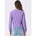 thumbnail image 4 of DARING DIVA Women's Button Down Collarless Cropped Denim Jacket S Purple, 4 of 6