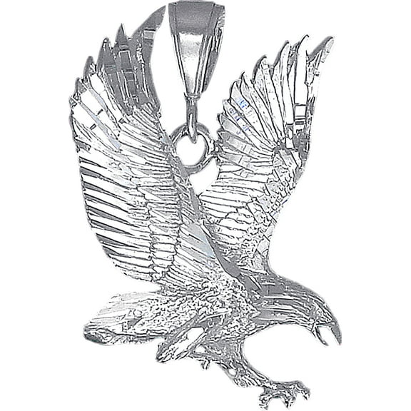 Sterling Silver Eagle Charm Pendant Necklace with Diamond Cut Finish and 24 Inch Figaro Chain