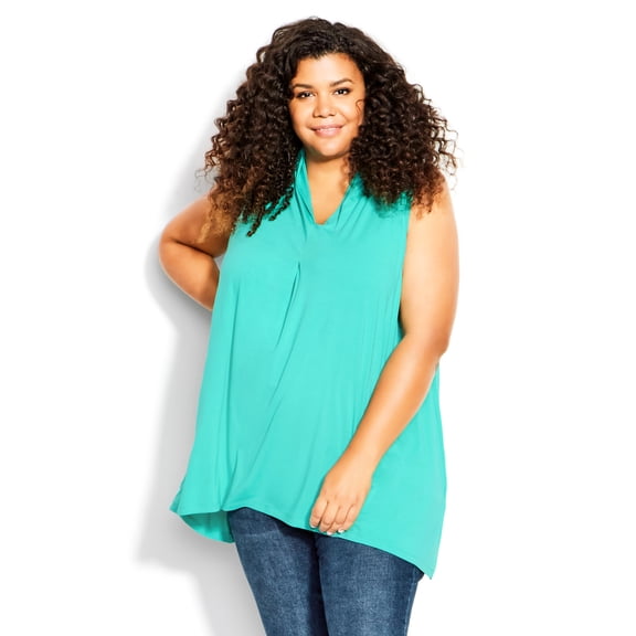 Avenue Women's Plus Size Aria Pleat Top V-Neck Sleeveless Fit