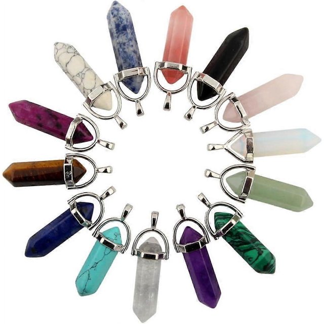 14 colgantes multicolores de cuarzo sugilita con forma de bala para chakras curativos.
