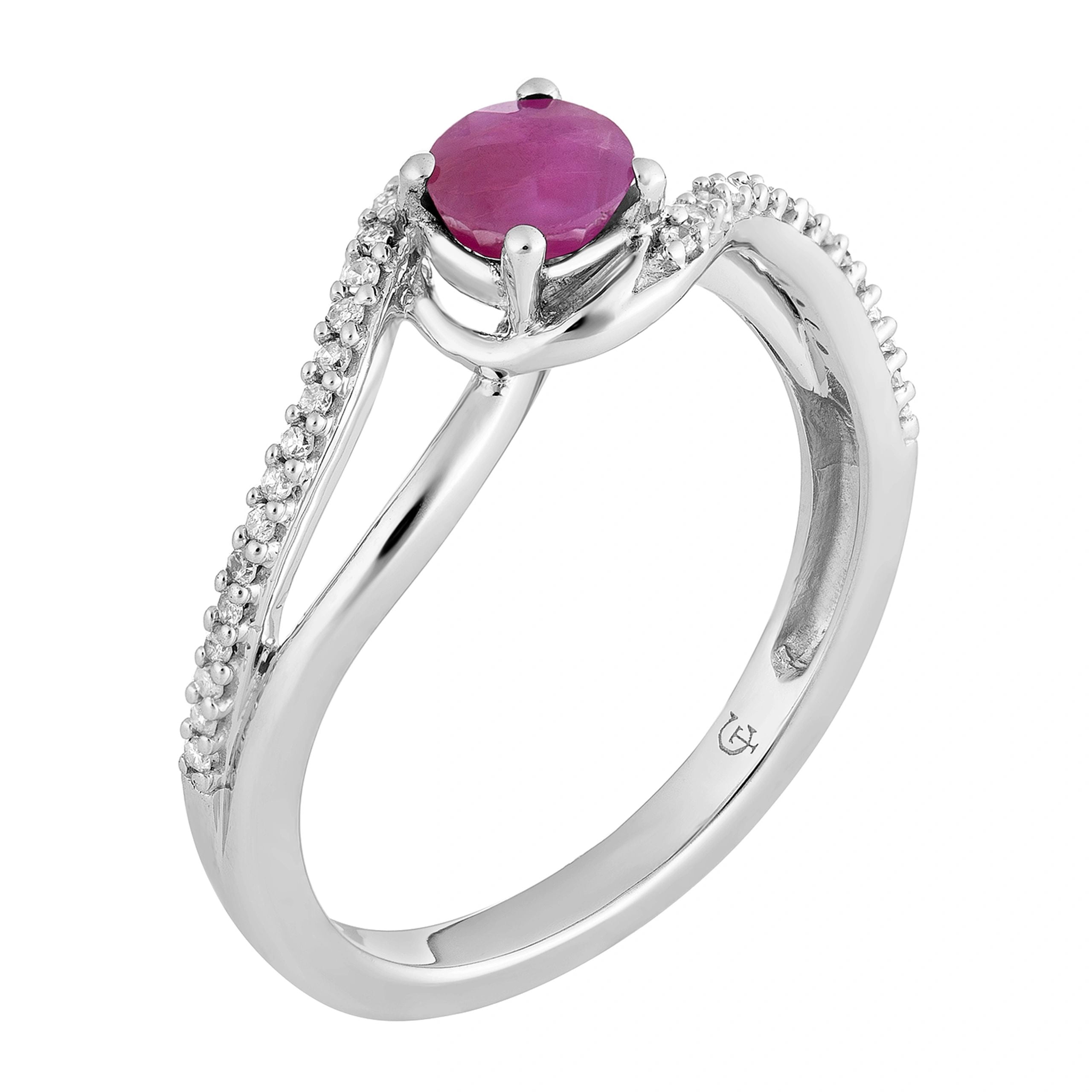 10k White Gold Ruby & 1/8 Carat T.W. Diamond Swirl Ring