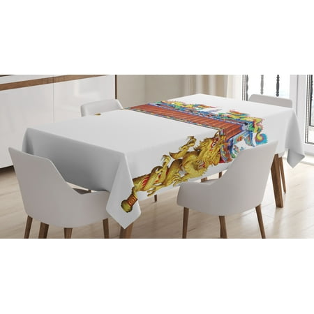 

Ambesonne Dragon Tablecloth Rectangular Table Cover Eastern Building and Dragon 52 x70 Yellow Blue and Red