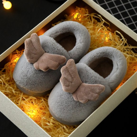 QISIWOLE Toddler Girls Shoes Plush Wing Keep Warm Non-slip Shoes Soft Cotton Slippers Savings !