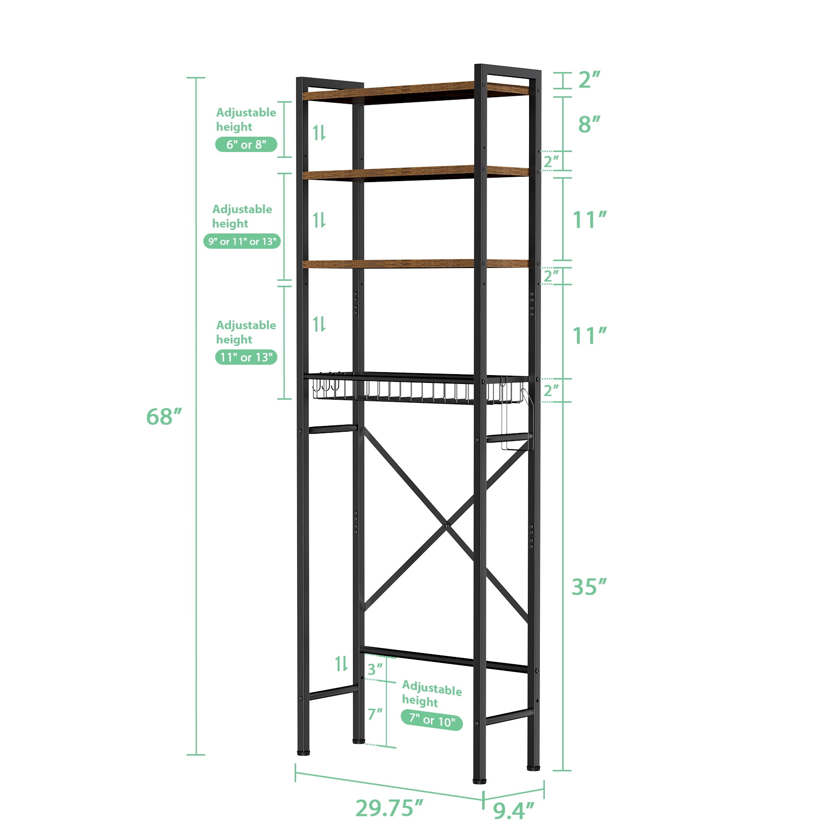Mr IRONSTONE Over the Toilet Storage 4 Tier Bathroom Space Saver Rack, Wooden Freestanding Organizer with Toilet Paper Holder, Vintage Brown