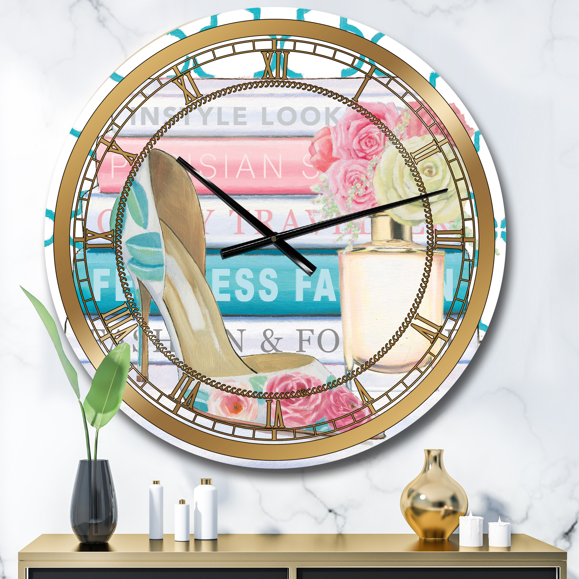 Designart 'Pink Fashion high heels II' Glam wall clock