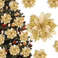 thumbnail image 2 of 3 piezas de flores navideñas de 14 cm con purpurina artificial, flores de color rojo dorado, bayas, adornos para árbol de Navidad para el hogar, Año Nuevo, 2 of 5