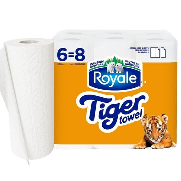 Royale Tiger Towel Paper Towel 6 Equal 8 Handy Half Sheet Rolls, 2-Ply, 66 Half Sheets