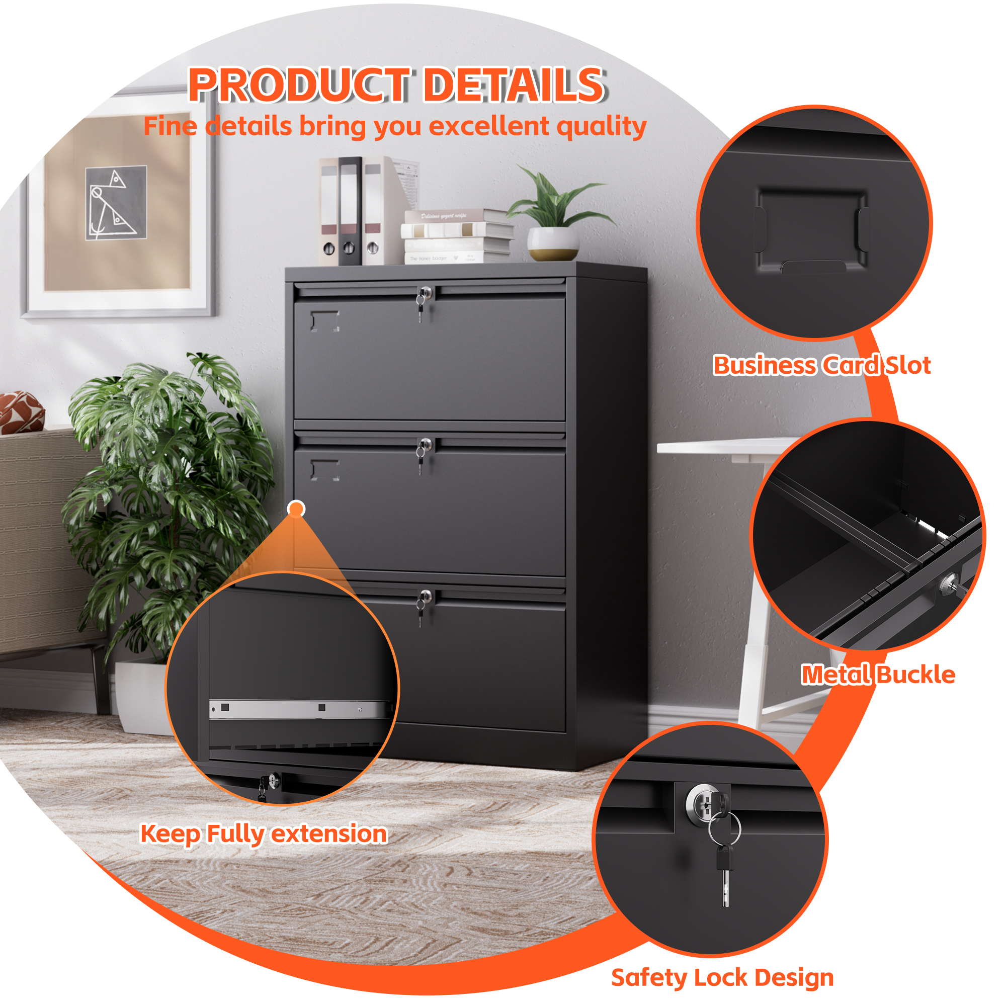 SUPEER 3 Drawers Metal Lateral File Storage Cabinet with 3 Individual Locks and Hanging Folders for Letter/Legal A4 Size, Wide File Storage Cabinet for Home Office School, Assembly Required