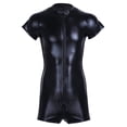 thumbnail image 5 of Mens Wet Look Patent Leather Pouch Zip Short Jumpsuit Bodysuit Clubwear Leotard, 5 of 11