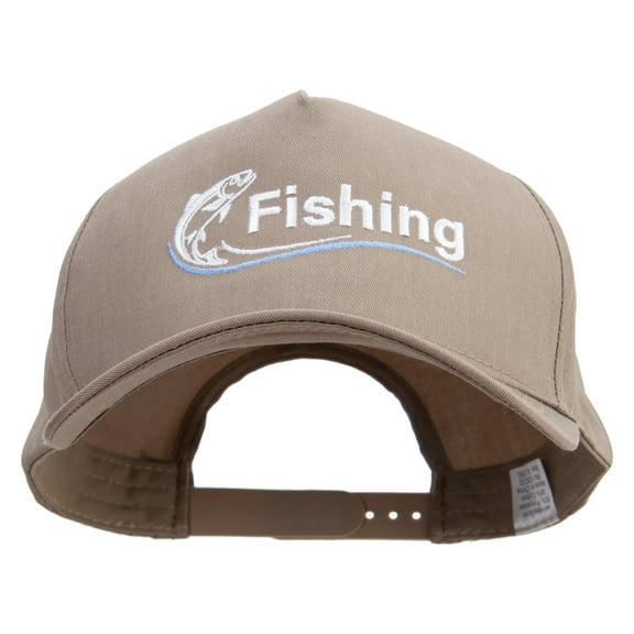 Fishing Club with Fish Logo Embroidered Big Size Solid Cotton Twill 5 Panel high profile Pro Style Snap Cap - Khaki XL-3XL