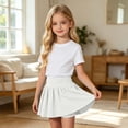 thumbnail image 4 of lnmuld Solid Ribbed Elastic Waist Gathered Swing Mini Skort Preppy Back to School Mix Match Outfit for Girls White,7-8 Years, 4 of 6