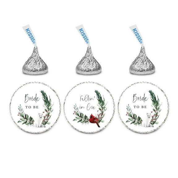 Koyal Wholesale Winter Snowy Woodland Forest Watercolor Wedding Party Chocolate Drop Stickers, Bride to Be 216-Pk