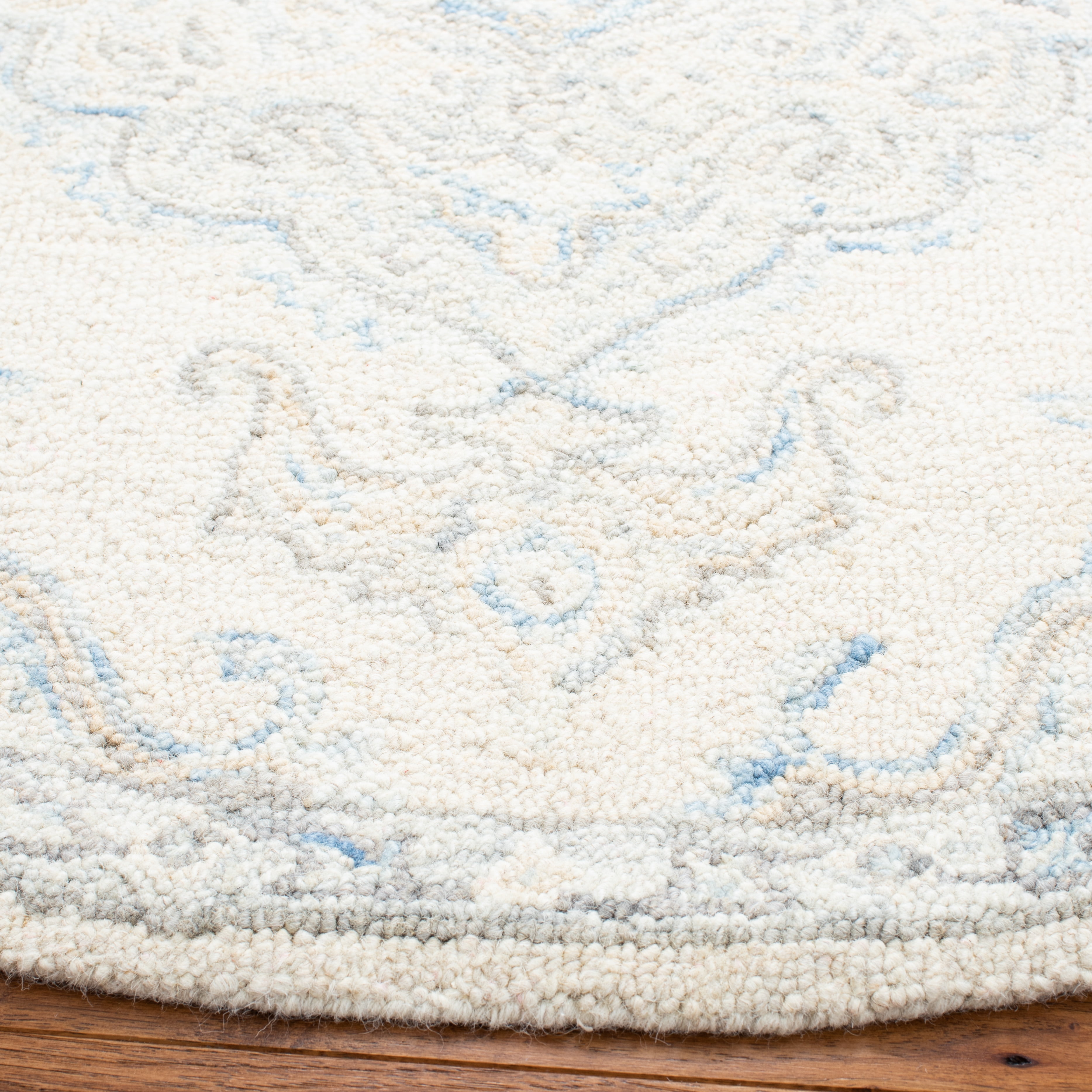 SAFAVIEH Micro-Loop Katina Medallion Area Rug, Ivory/Blue, 5' x 5' Round