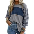 thumbnail image 1 of Blusas de Larga para Mujer, de Gran Tamaño, Modernas, con Cuello Redondo, Informales, con Bloques de Color. Azul Grisáceo L, 1 of 7