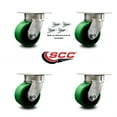 thumbnail image 2 of 4 Inch Kingpinless Green Poly on Steel Wheel Swivel Caster Set with Swivel Lock, 2 of 2