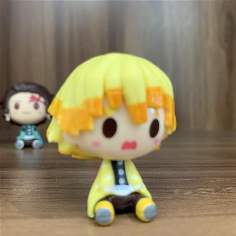 Newly Tanjirou Nezuko Figure Agatsuma Zenitsu Figure Hashibira Inosuke Figure Four Sitting Q Version Action Figures 5cm/1.9inch Handmade PVC Anime Gifts