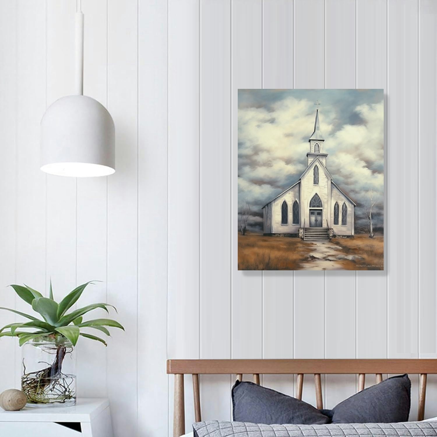 COMIO Christian Wall Art Country Church Canvas Decor Retro Rustic Church Painting Vintage Farmhouse Artwork Christian Pictures for Wall Religion Faith Framed Wall Decor for Living Room Bedroom