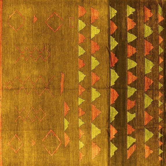 Ahgly Company Machine Washable Indoor Square Solid Yellow Modern Area Rugs, 6' Square