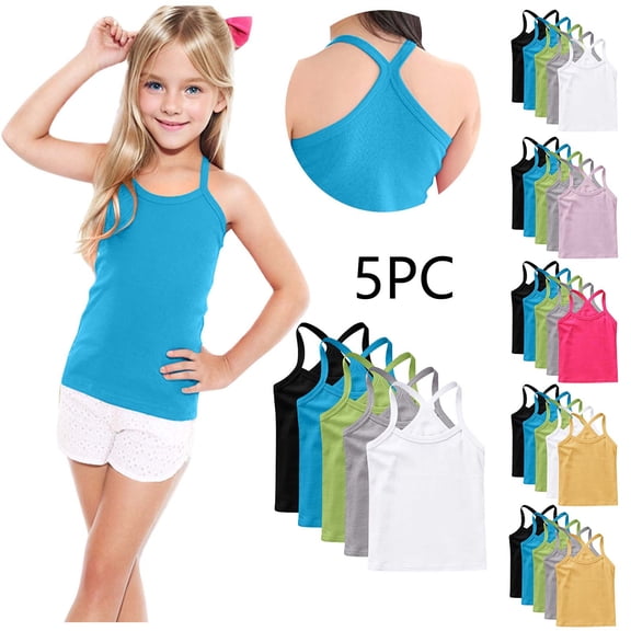 Afuyipoi Girls Cotton Tank Tops 5 PC Size 8,Sleeveless Comfortable Summer Causal Y-strap Cami White