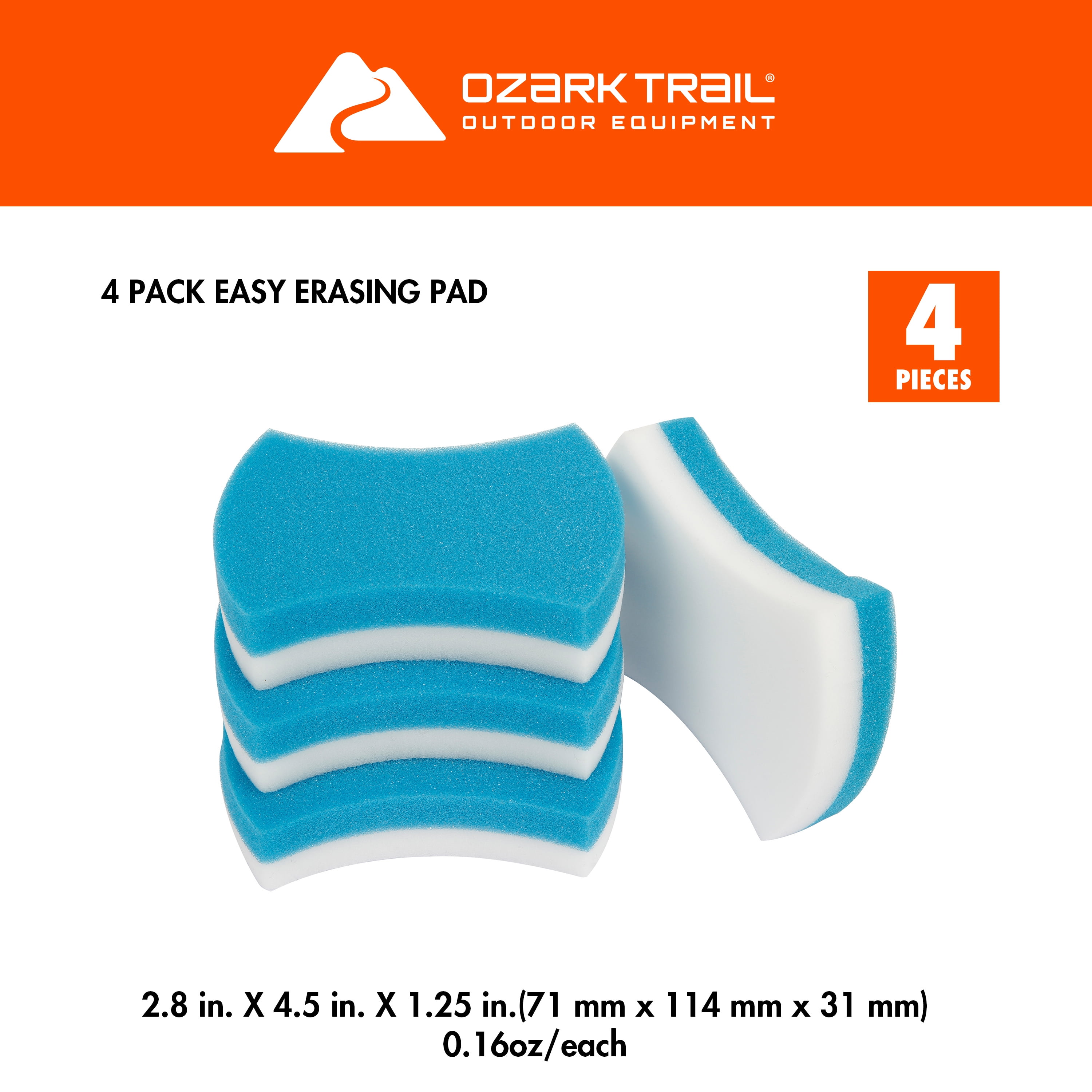 Ozark Trail Easy Erasing Multi-Surface Sponge Pads, Dual Melamine Foam and Sponge, 8-Pack