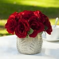 thumbnail image 2 of Enova Home Artificial Velvet Roses Faux Silk Flowers in Round Tapered Ceramic Pot for Home Office Wedding Decoration (Red), 2 of 4