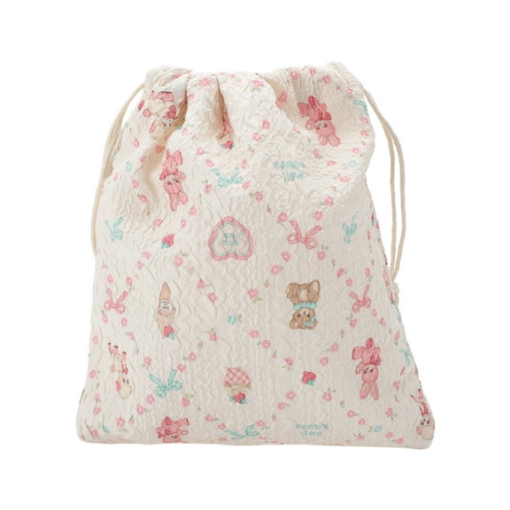 Unique Bargains 1 Pc Small Lace Cake Drawstring Makeup Bag for Travel Pink Polyester